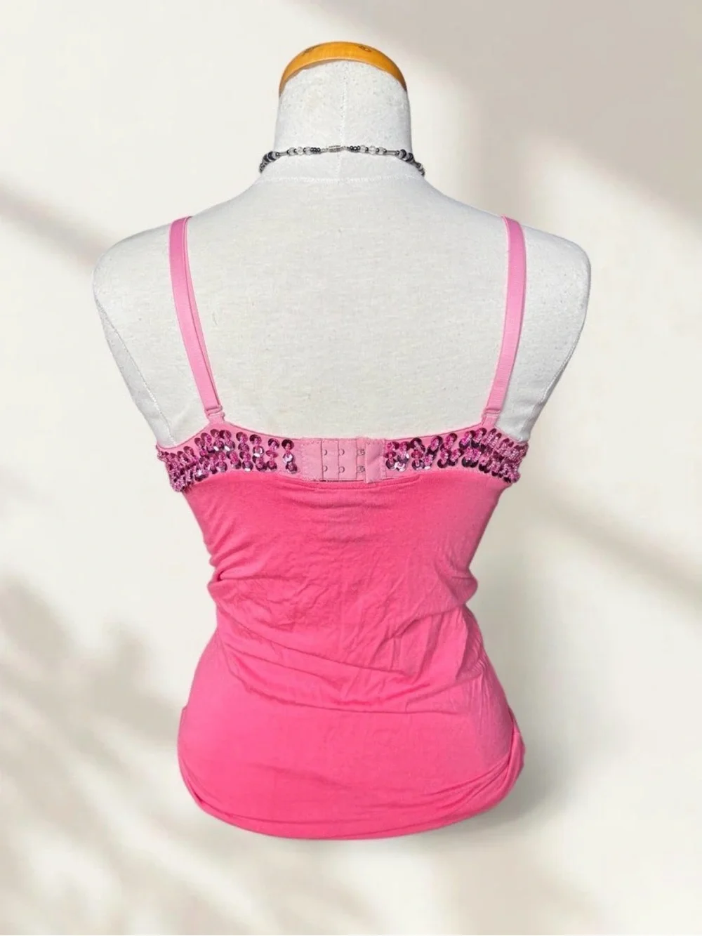 Pink Sequin Crochet-Embellished Camisole Tank - Picture 2 of 4